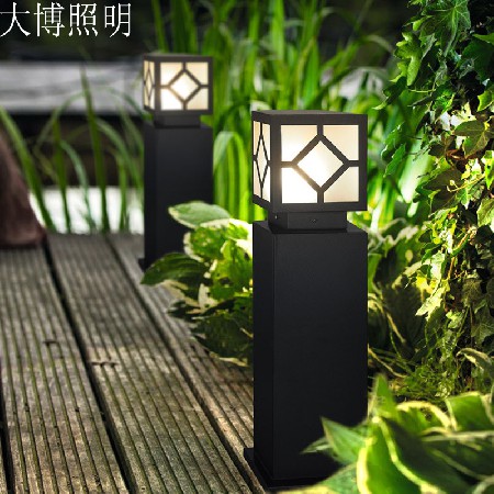 新中式庭院柱头灯方形花纹围栏批发不锈钢柱头灯厂家户外草坪灯