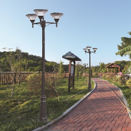 太阳能庭院灯粗条纹喇叭款小区园林广场铝制欧式景观庭院灯批发